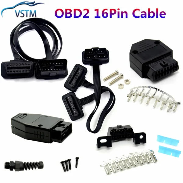 Newest OBD2 16Pin Male Plug Connector For ELM327 Extension Adapter OBD Cable OBDII ODB2 16 Pin OBD Adaptor Opening Female Cable